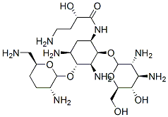 (2S)-4-amino-N-[(1R,2S,3S,4R,5S)-3,5-diamino-4-[(2R,3R,6S)-3-amino-6-( aminomethyl)oxan-2-yl]oxy-2-[(2S,3R,4R,5S,6R)-3,4-diamino-5-hydroxy-6- (hydroxymethyl)oxan-2-yl]oxy-cyclohexyl]-2-hydroxy-butanamide 结构式