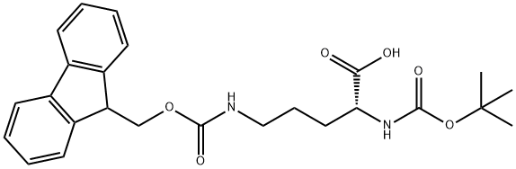 N-叔丁氧羰基-(N'-芴甲氧羰基)-D-鸟氨酸 结构式