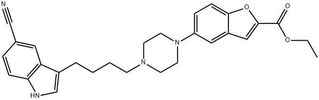 5-[4-[4-(5-氰基-1H-吲哚-3-基)丁基]-1-哌嗪基]-2-苯并呋喃羧酸乙酯 结构式