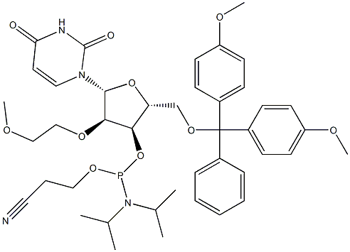 5'-O-[二(4-甲氧基苯基)苯基甲基]-2'-O-(2-甲氧基乙基)尿苷 3'-[2-氰基乙基 二异丙基氨基亚磷酸酯] 结构式