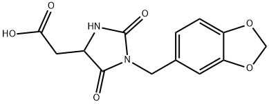 [1-(1,3-Benzodioxol-5-ylmethyl)-2,5-dioxoimidazolidin-4-yl]acetic acid 结构式