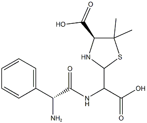 (4S)-2-(((R)-2-Amino-2-phenylacetamido)(carboxy)-methyl)-5,5-dimethylthiazolidine-4-carboxylic 结构式