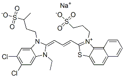 hydrogen 2-(3-(5,6-dichloro-1-ethyl-1,3-dihydro-3-(3-sulphonatobutyl)-2H-benzimidazol-2-ylidene)-1-propenyl)-1-(3-sulphonatopropyl)naphtho[1,2-d]thiazolium, sodium salt 结构式