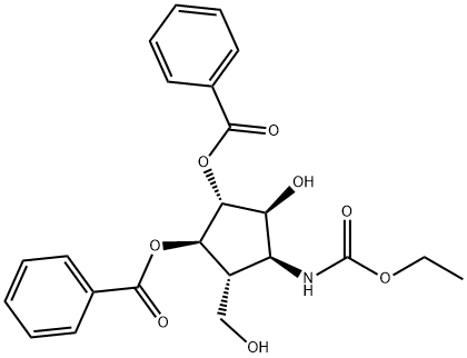 Carbamic acid, 3,4-bis(benzoyloxy)-2-hydroxy-5-(hydroxymethyl)cyclopentyl-, ethyl ester, 1S-(1.alpha.,2.alpha.,3.beta.,4.alpha.,5.beta.)- 结构式
