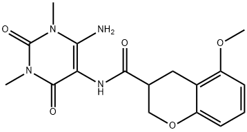 2H-1-Benzopyran-3-carboxamide,  N-(6-amino-1,2,3,4-tetrahydro-1,3-dimethyl-2,4-dioxo-5-pyrimidinyl)-3,4-dihydro-5-methoxy- 结构式