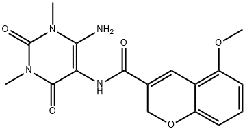 2H-1-Benzopyran-3-carboxamide,  N-(6-amino-1,2,3,4-tetrahydro-1,3-dimethyl-2,4-dioxo-5-pyrimidinyl)-5-methoxy- 结构式