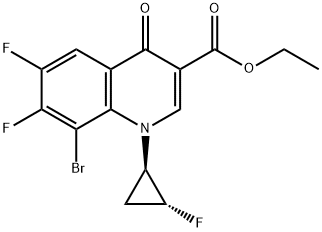 3-Quinolinecarboxylic acid, 8-broMo-6,7-difluoro-1-(2-fluorocyclopropyl)-1,4-dihydro-4-oxo-, ethyl ester, trans- (9CI) 结构式