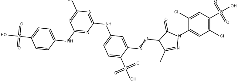 4-[[4-chloro-6-[(4-sulphophenyl)amino]-1,3,5-triazin-2-yl]amino]-2-[[1-(2,5-dichloro-4-sulphophenyl)-4,5-dihydro-3-methyl-5-oxo-1H-pyrazol-4-yl]azo]benzenesulphonic acid 结构式