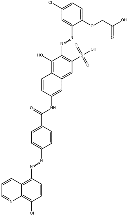 [4-Chloro-2-[[1-hydroxy-6-[[4-[(8-hydroxy-5-quinolinyl)azo]benzoyl]amino]-3-sulfo-2-naphtyl]azo]phenoxy]acetic acid 结构式