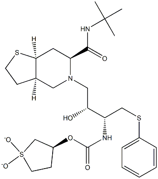 5-[3(R)-[[(1,1-Dioxotetrahydrothienyl-3(S)-oxy)carbonyl]amino]-4-(phen ylthio)-2(R)-hydroxybutyl]-N-(1,1-dimethylethyl)octahydrothieno[3,2-c] pyridine-6(R)-carboxamide 结构式