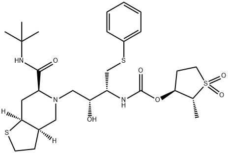 5-[3(R)-[[(2(R)-trans-Methyl-1,1-dioxotetrahydro-3(S)-thienyloxy)carbo nyl]amino]-4-(phenylthio)-2(R)-hydroxybutyl]-N-(1,1-dimethylethyl)octa hydrothieno[3,2-c]pyridine-6(R)-carboxamide 结构式