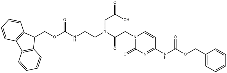 甘氨酸, N-[2-[[(9H-芴-9-基甲氧基)羰基]氨基]乙基]-N-[[2-氧代-4-[[(苯基甲氧基)羰基]氨基]-1(2H)-嘧啶基]乙酰基]- 结构式