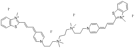 2-((E)-3-[1-(3-[[3-(DIMETHYL(3-[4-[(E)-3-(3-METHYL-1,3-BENZOTHIAZOL-3-IUM-2-YL)-2-PROPENYLIDENE]-1(4H)-PYRIDINYL]PROPYL)AMMONIO)PROPYL](DIMETHYL)AMMONIO]PROPYL)-4(1H)-PYRIDINYLIDENE]-1-PROPENYL)-3-METHYL-1,3-BENZOTHIAZOL-3-IUM TETRAIODIDE 结构式