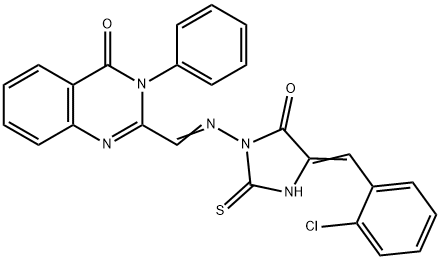 4(3H)-Quinazolinone, 2-(((4-((2-chlorophenyl)methylene)-5-oxo-2-thioxo -1-imidazolidinyl)imino)methyl)-3-phenyl- 结构式