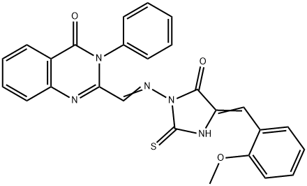 4(3H)-Quinazolinone, 2-(((4-((2-methoxyphenyl)methylene)-5-oxo-2-thiox o-1-imidazolidinyl)imino)methyl)-3-phenyl- 结构式