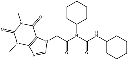 7H-Purine-7-acetamide, 1,2,3,6-tetrahydro-N-cyclohexyl-N-((cyclohexyla mino)carbonyl)-1,3-dimethyl-2,6-dioxo- 结构式