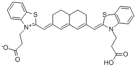 3-(2-([7-([3-(3-HYDROXY-3-OXOPROPYL)-1,3-BENZOTHIAZOL-2(3H)-YLIDENE]METHYL)-4,4A,5,6-TETRAHYDRO-2(3H)-NAPHTHALENYLIDENE]METHYL)-1,3-BENZOTHIAZOL-3-IUM-3-YL)PROPANOATE 结构式