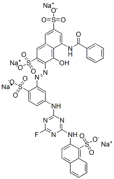 2,7-Naphthalenedisulfonic acid, 5-(benzoylamino)-3-5-4-fluoro-6-(1-sulfo-2-naphthalenyl)amino-1,3,5-triazin-2-ylamino-2-sulfophenylazo-4-hydroxy-, tetrasodium salt 结构式