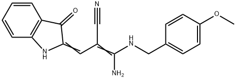 (Z)-3-amino-3-[(4-methoxyphenyl)methylamino]-2-[(Z)-(3-oxo-1H-indol-2- ylidene)methyl]prop-2-enenitrile 结构式