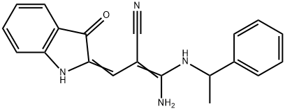 (Z)-3-amino-2-[(Z)-(3-oxo-1H-indol-2-ylidene)methyl]-3-(1-phenylethyla mino)prop-2-enenitrile 结构式