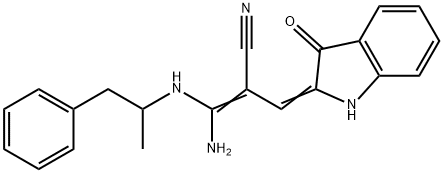 (Z)-3-amino-2-[(Z)-(3-oxo-1H-indol-2-ylidene)methyl]-3-(1-phenylpropan -2-ylamino)prop-2-enenitrile 结构式