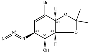 [3AS-(3AΑ,4Α,5Β,7AΑ)]-5-叠氮-7-溴-3A,4,5,7A-四氢-2,2-二甲基-1,3-苯并二氧杂环戊烷-4-醇 结构式