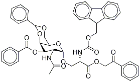 (S)-O-[2-(Acetylamino)-3-O-benzoyl-2-deoxy-4,6-O-benzylidene-α-D-galactopyranosyl]-N-9-Fmoc-L-serine Phenacyl Ester 结构式