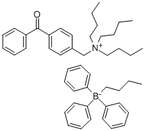 N-(4-[BENZOYL]BENZYL)-N,N,N-TRIBUTYLAMMONIUM BUTYLTRIPHENYL BORATE 结构式