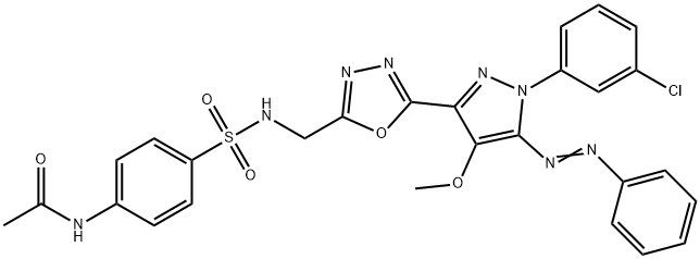 N-[4-[[5-[1-(3-chlorophenyl)-4-methoxy-5-phenyldiazenyl-pyrazol-3-yl]- 1,3,4-oxadiazol-2-yl]methylsulfamoyl]phenyl]acetamide 结构式