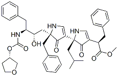 methyl (2R)-2-[(5S)-5-[(5S)-5-benzyl-5-[(2S,3S)-2-hydroxy-3-[[(3S)-oxo lan-3-yl]oxycarbonylamino]-4-phenyl-butyl]-4-oxo-1H-pyrrol-3-yl]-5-(2- methylpropyl)-4-oxo-1H-pyrrol-3-yl]-3-phenyl-propanoate 结构式