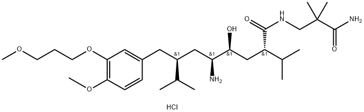 (2S,4S,5S,7S)-7-(3-(3-甲氧基丙氧基)-4-甲氧基苄基)-5-氨基-N-(2-氨基甲酰基-2-甲基丙基)-4-羟基-2-异丙基-8-甲基壬酰胺盐酸盐 结构式