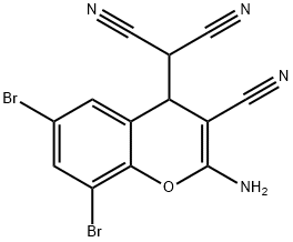 2-(2-氨基-6,8-二溴-3-氰基-4H-色烯-4-基)丙二腈 结构式