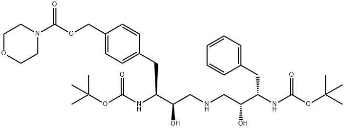 [1S-[1R*,2S*(2S*,3R*)]]-[3-[[3-[[(1,1-Dimethylethoxy)-carbonyl]amino]- 2-hydroxy-4-[4-[[(4-morpholinylcarbonyl)oxy]methyl]phenyl]butyl]amino] -2-hydroxy-1-(phenylmethyl)propyl]carbamic Acid, 1,1-Dimethylethyl est er 结构式