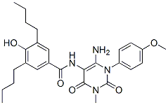 Benzamide,  N-[6-amino-1,2,3,4-tetrahydro-1-(4-methoxyphenyl)-3-methyl-2,4-dioxo-5-pyrimidinyl]-3,5-dibutyl-4-hydroxy- 结构式