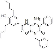 Benzamide,  N-[6-amino-1,2,3,4-tetrahydro-2,4-dioxo-1-phenyl-3-(phenylmethyl)-5-pyrimidinyl]-3,5-dibutyl-4-hydroxy- 结构式