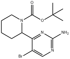 2-(2-氨基-5-溴嘧啶-4-基)哌啶-1-甲酸叔丁酯 结构式