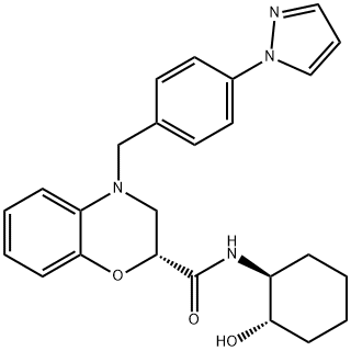 2H-1,4-Benzoxazine-2-carboxamide, 3,4-dihydro-N-[(1S,2S)-2-hydroxycyclohexyl]-4-[[4-(1H-pyrazol-1-yl)phenyl]methyl]-, (2R)- 结构式