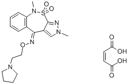 2H-Pyrazolo(3,4-c)(2,1)benzothiazepin-4(9H)-one, 2,9-dimethyl-, O-(2-( 1-pyrrolidinyl)ethyl)oxime, 10,10-dioxide, (Z)-2-butenedioate (1:1) 结构式