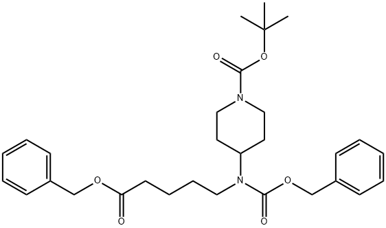 4-[[5-Oxo-5-(phenylmethoxy)pentyl][(phenylmethoxy)carbonyl]amino]-1-piperidinecarboxylic Acid 1,1-Dimethylethyl Ester 结构式
