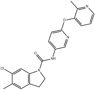 6 - 氯-2,3 - 二氢- 5 -甲基- N - [6 - [(2 - 甲基-3 - 吡啶基)氧] -3 - 吡啶基] - 1H -吲哚- 1 - 酰胺盐酸盐 结构式
