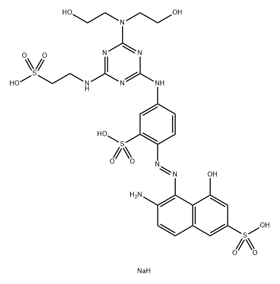 2-Naphthalenesulfonic acid, 6-amino-5-4-4-bis(2-hydroxyethyl)amino-6-(2-sulfoethyl)amino-1,3,5-triazin-2-ylamino-2-sulfophenylazo-4-hydroxy-, trisodium salt 结构式