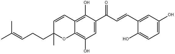 5,8-Dihydroxy-6-[(E)-3-(2,5-dihydroxyphenyl)-1-oxo-2-propenyl]-2-methyl-2-(4-methyl-3-pentenyl)-2H-1-benzopyran 结构式