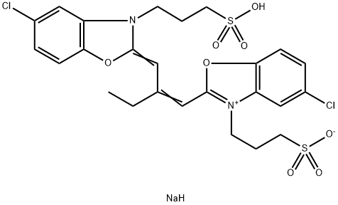 3-[2-[2-[5-氯-3-(3-磺酸丁基)-2,3-二氢-1,3-苯并恶唑-2-亚基甲基]-1-丁烯基]-5-氯-3-苯并恶唑基]丁基磺酸钠 结构式