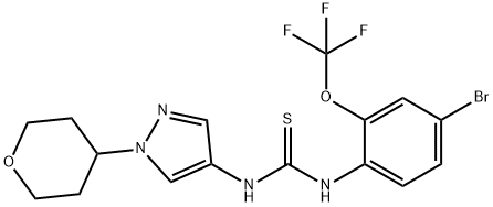 N-[4-Bromo-2-(trifluoromethoxy)phenyl]-N'-(1-tetra-hydro-2H-pyran-4-yl-1H-pyrazol-4-yl)thioure 结构式