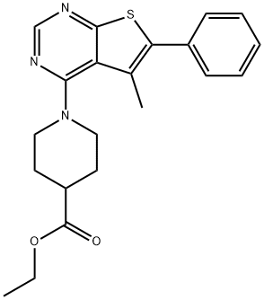 Ethyl 1-(5-methyl-6-phenylthieno[2,3-d]pyrimidin-4-yl)piperidine-4-carboxylate 结构式