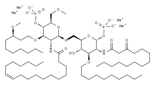3-O-癸基-2-脱氧-6-O-[2-脱氧-3-O-[(3R)-3-甲氧基癸基]-6-O-甲基-2-[[(11Z)-1-氧代-11-十八烯基]氨基]-4-O-磷酰基-beta-D-吡喃葡萄糖基]-2-[(1,3-二氧代十四烷基)氨基]-alpha-D-吡喃葡萄糖 1-(二氢磷酸) 结构式