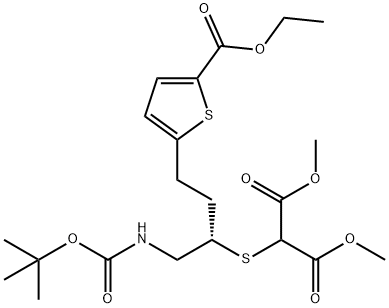 DIMETHYL 2-[(S)-1-(TERT-BUTOXYCARBONYLAMINOMETHYL)-2-(5-ETHOXYCARBONYL-2-THIENYL)PROPYLTHIO]MALONATE 结构式