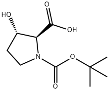 (2S,3S)-3-羟基-1,2-吡咯烷二甲酸 1-叔丁酯 结构式