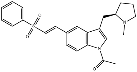 ETHANONE, 1-[3-[[(2R)-1-METHYL-2-PYRROLIDINYL]METHYL]-5-[(1E)-2-(PHENYLSULFONYL)ETHENYL]-1H-INDOL-1-YL]- 结构式