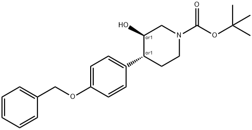 反式-3-羟基-4-[4-(苯甲氧基)苯基]-1-哌啶羧酸-1,1-二甲基乙酯 结构式